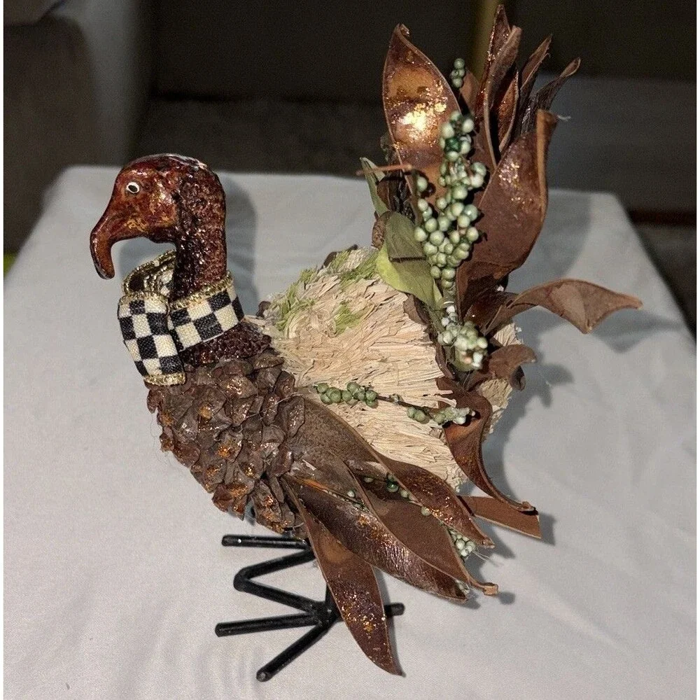 MacKenzie Childs Turkey Autumn Naturals Thanksgiving Courtly Check Ribbon 7.5